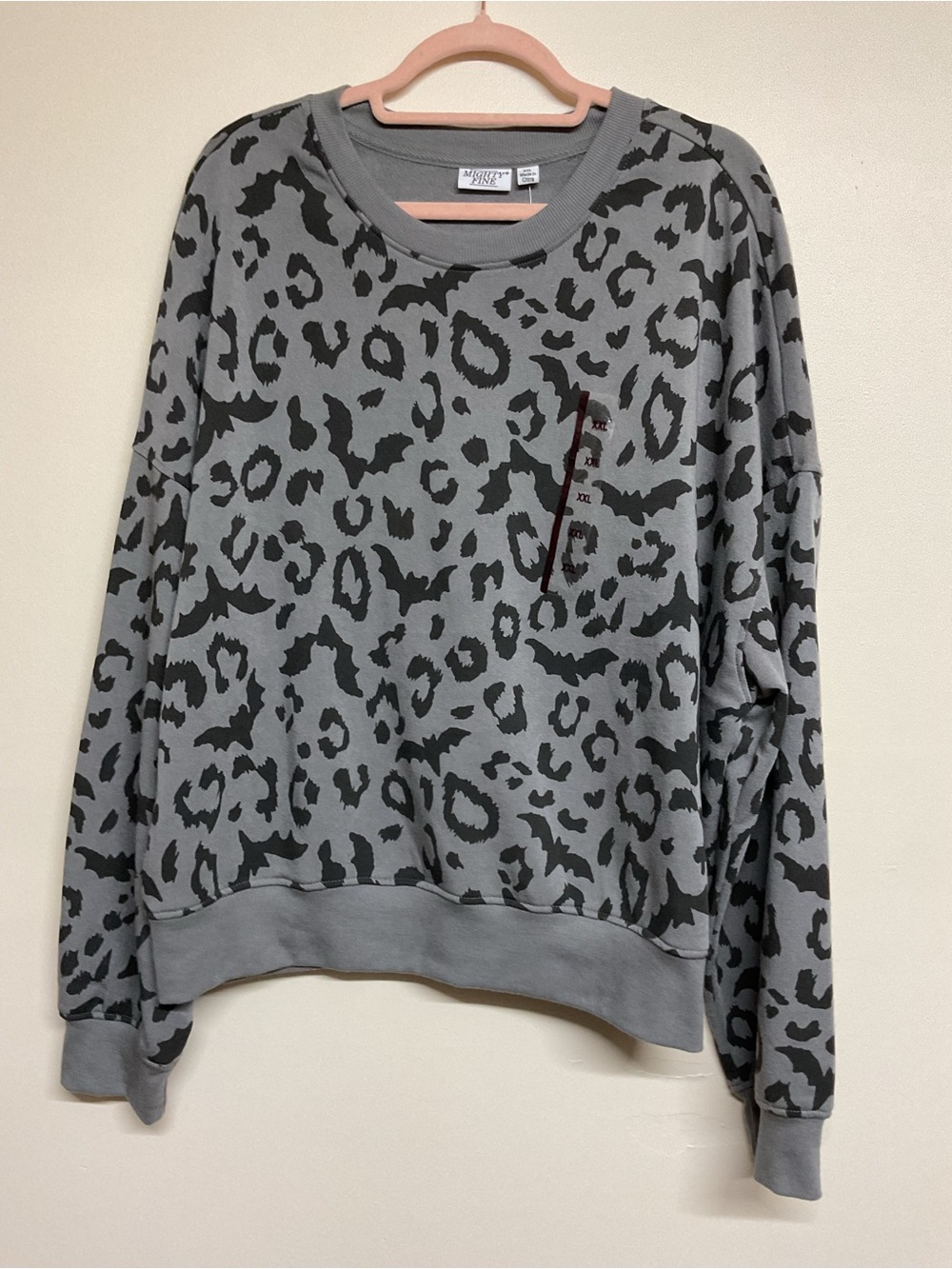 Mighty Fine Gray Leopard Print and Bats. Pullover Sweatshirt